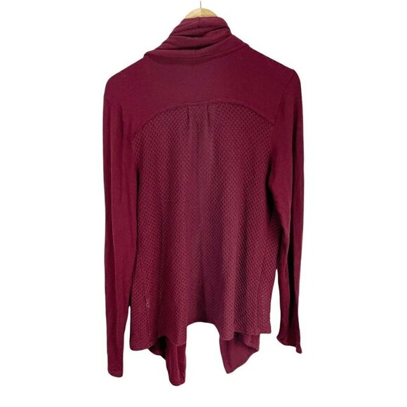 Lucky Lotus Burgundy Cardigan Sweater Sz L Mesh Waterfall Open Front Long Sleeve - Picture 2 of 6